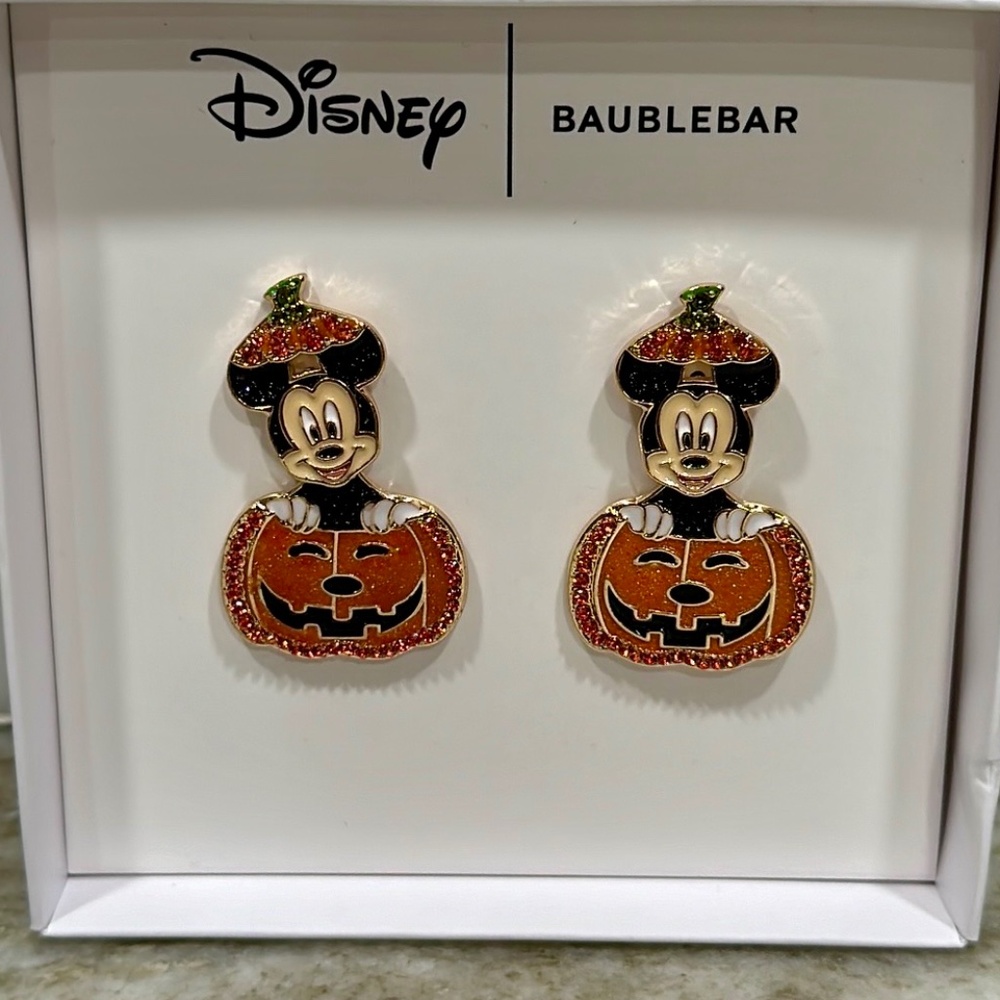 Disney BaubleBar MICKEY MOUSE Crystal PUMPKIN Moving Halloween Dangle Earrings